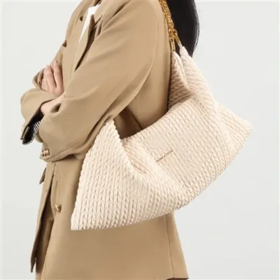 Grand sac hobo à une épaule en cuir souple chiné pour femmes avec bandoulière en chaîne